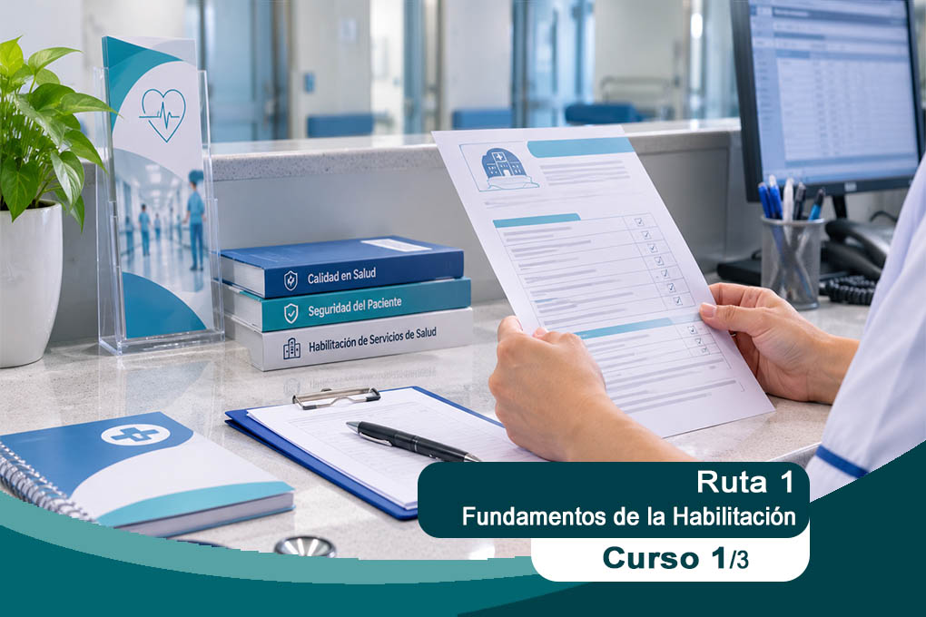 Profesional de la salud analizando documentos relacionados con la habilitación de servicios de salud.