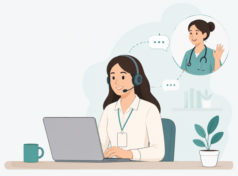Asesora de Talento Vital brindando orientación sobre cursos de habilitación en salud mediante atención virtual.